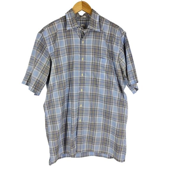 PETER MILLAR Shirt Men's Large Button-Up Short Sleeve Tartan Plaid Crown Cotton - Picture 1 of 8